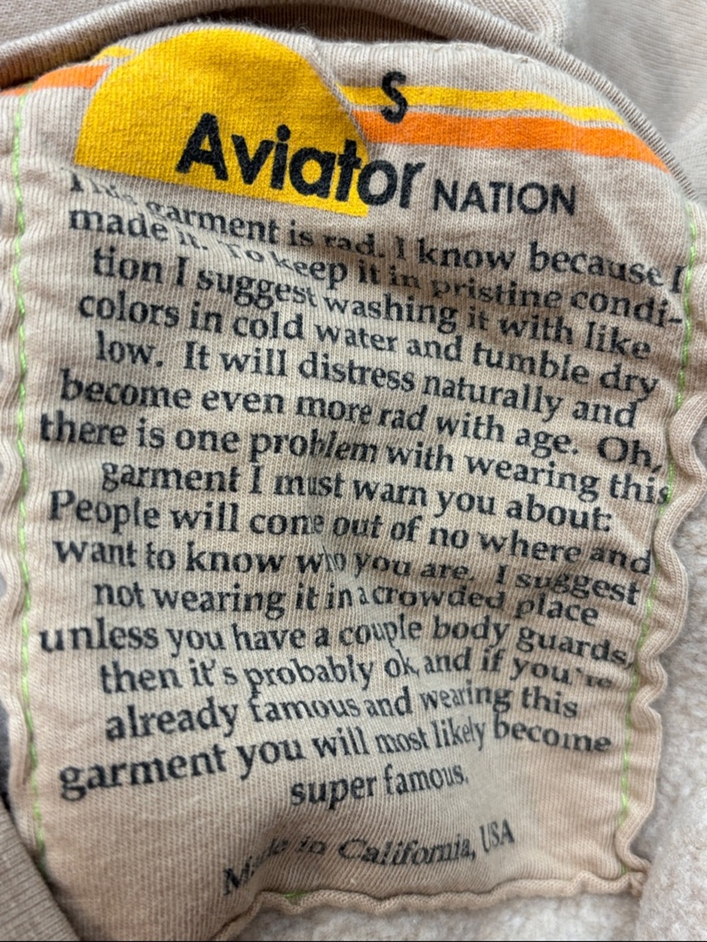 Aviator Nation Beige Fleeced Sweatshirt with Gold Heart Small - Picture 6 of 8